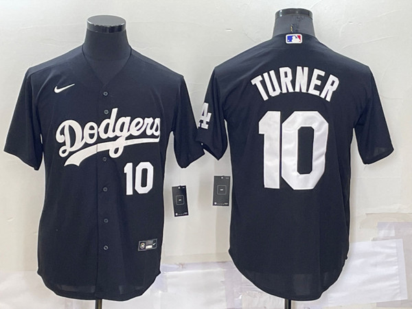 Men's Los Angeles Dodgers #10 Justin Turner Black Cool Base Stitched Jersey